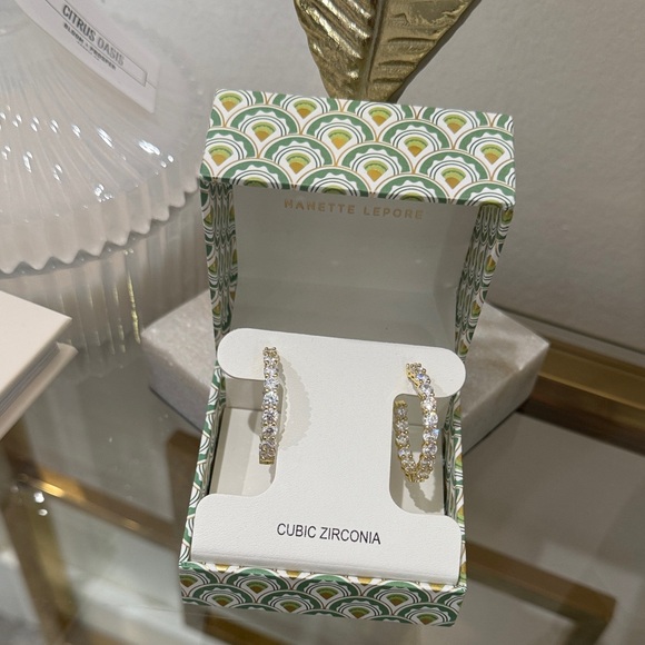 Nanette Lepore Gold Tone and Cubic Zirconia Hoop Earrings - Picture 1 of 4